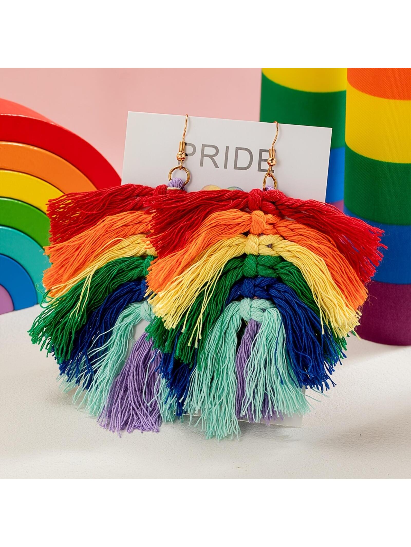 Rainbow Fringe Statement Dangle Earrings